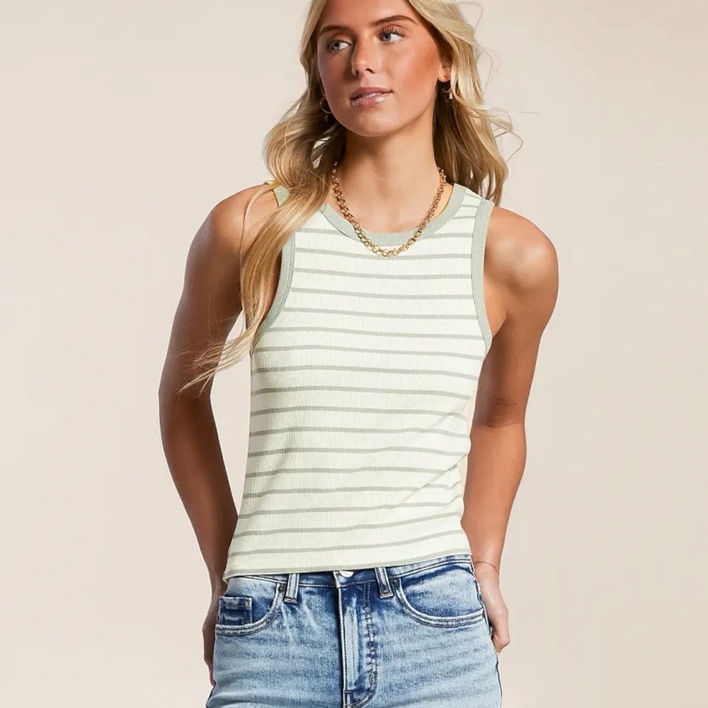 Hollister Pale Green Striped Ribbed Tank